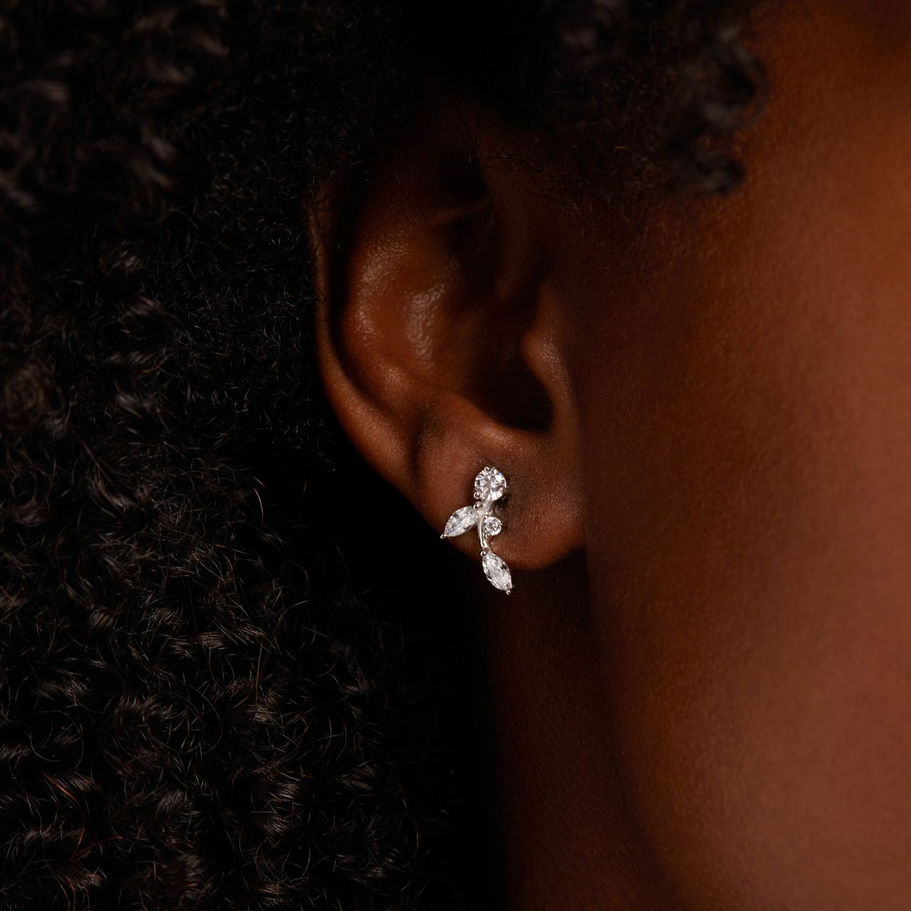 Ohrstecker, 925 Silber, Blatt, Zirkonia