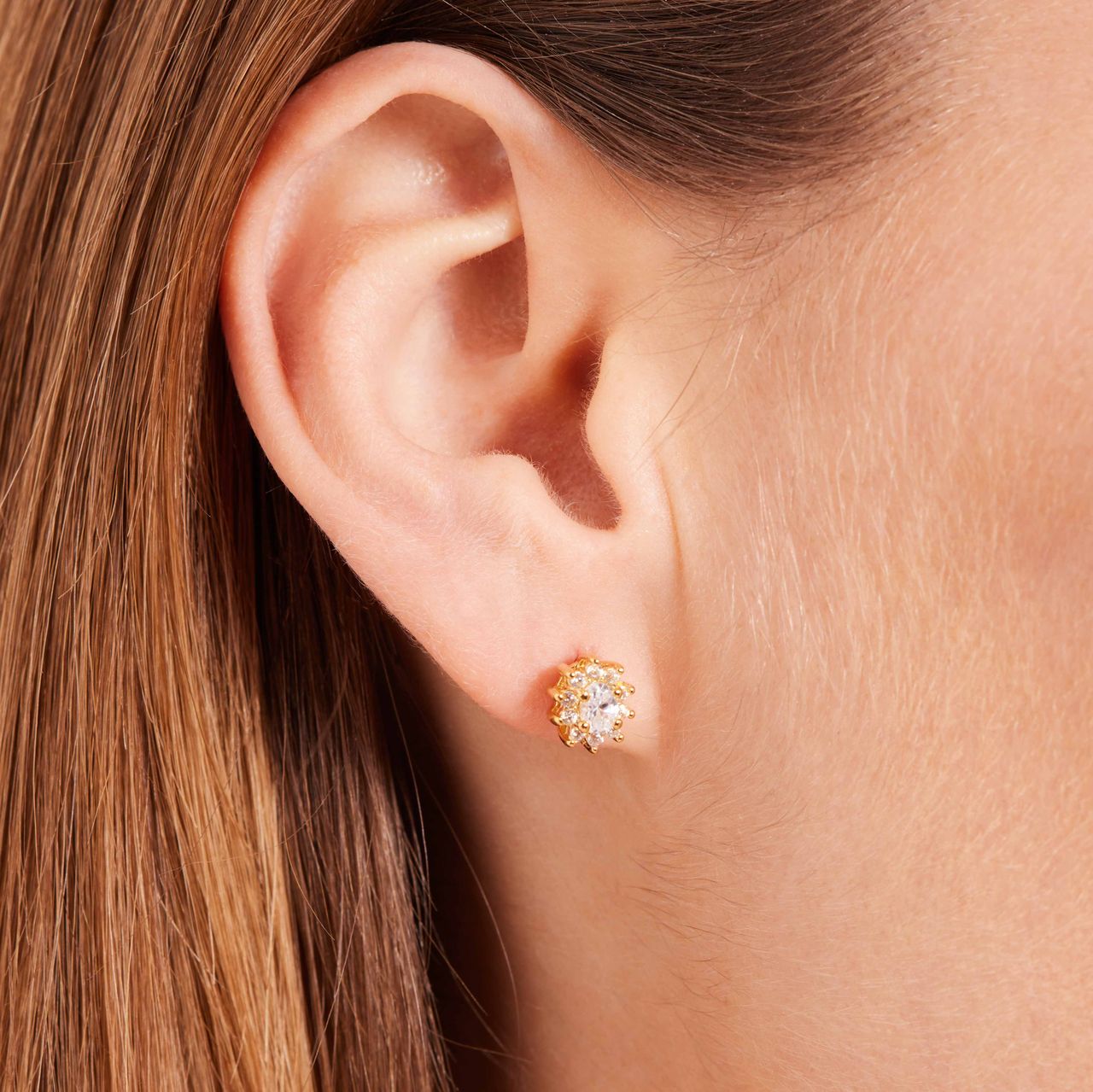 Zilveren goldplated oorbellen met witte zirkonia