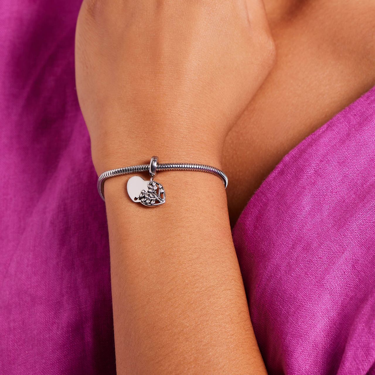 Charm, Edelstahl, Herz mit Lebensbaum