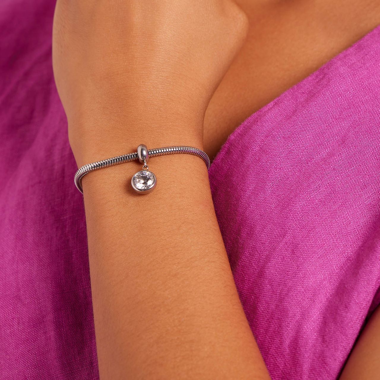 Charm, Edelstahl, rund mit Zirkonia