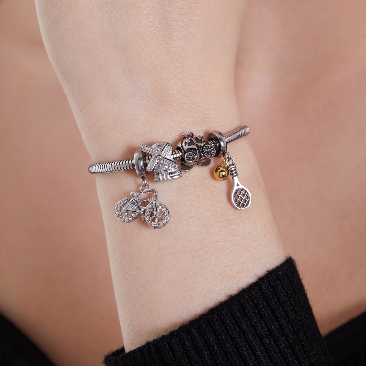 Charm aus Edelstahl Fahrrad mit Zirkoniabesatz