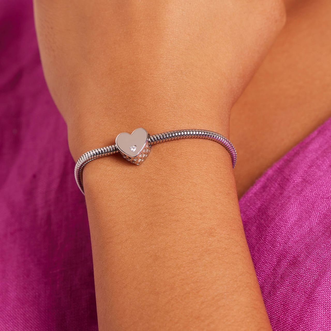 Charm, Edelstahl, Herz, Zirkonia