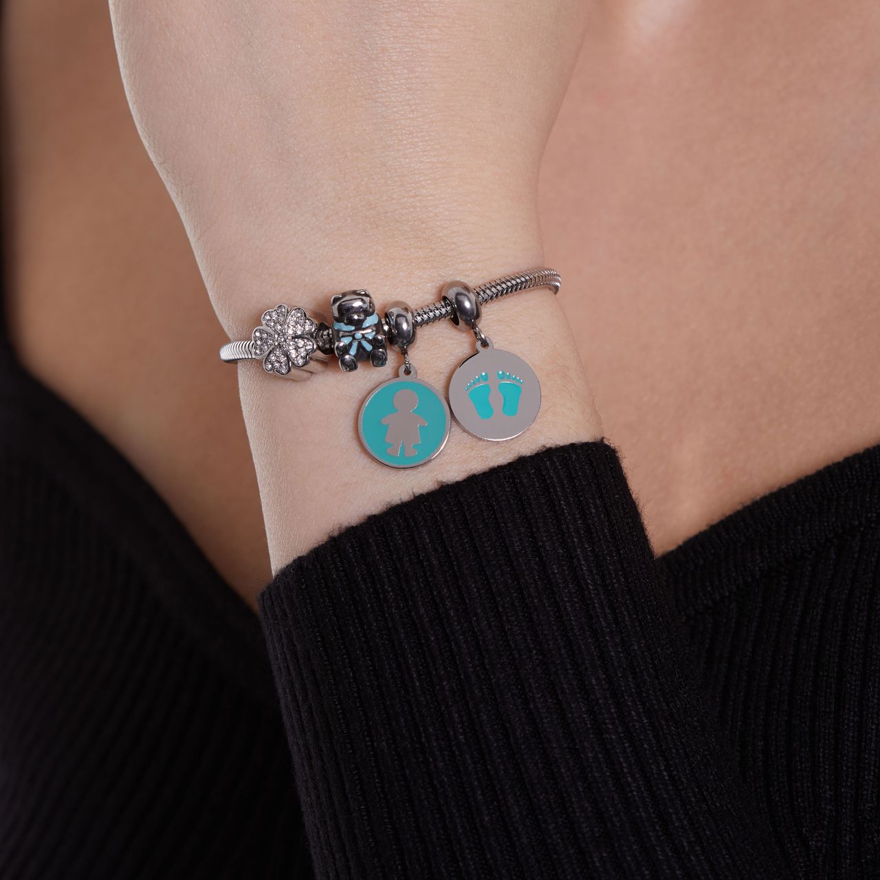 Bettelarmband-Anhänger aus Edelstahl, Münze, Junge