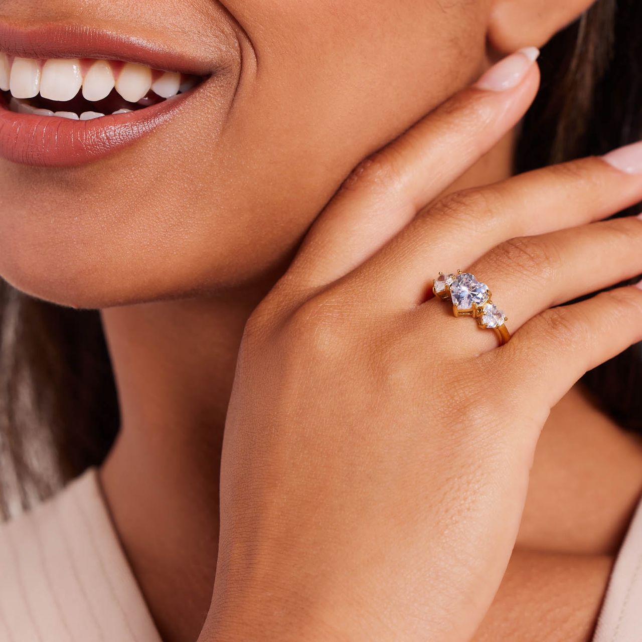 Stalen goldplated ring hart met zirkonia voor dames
