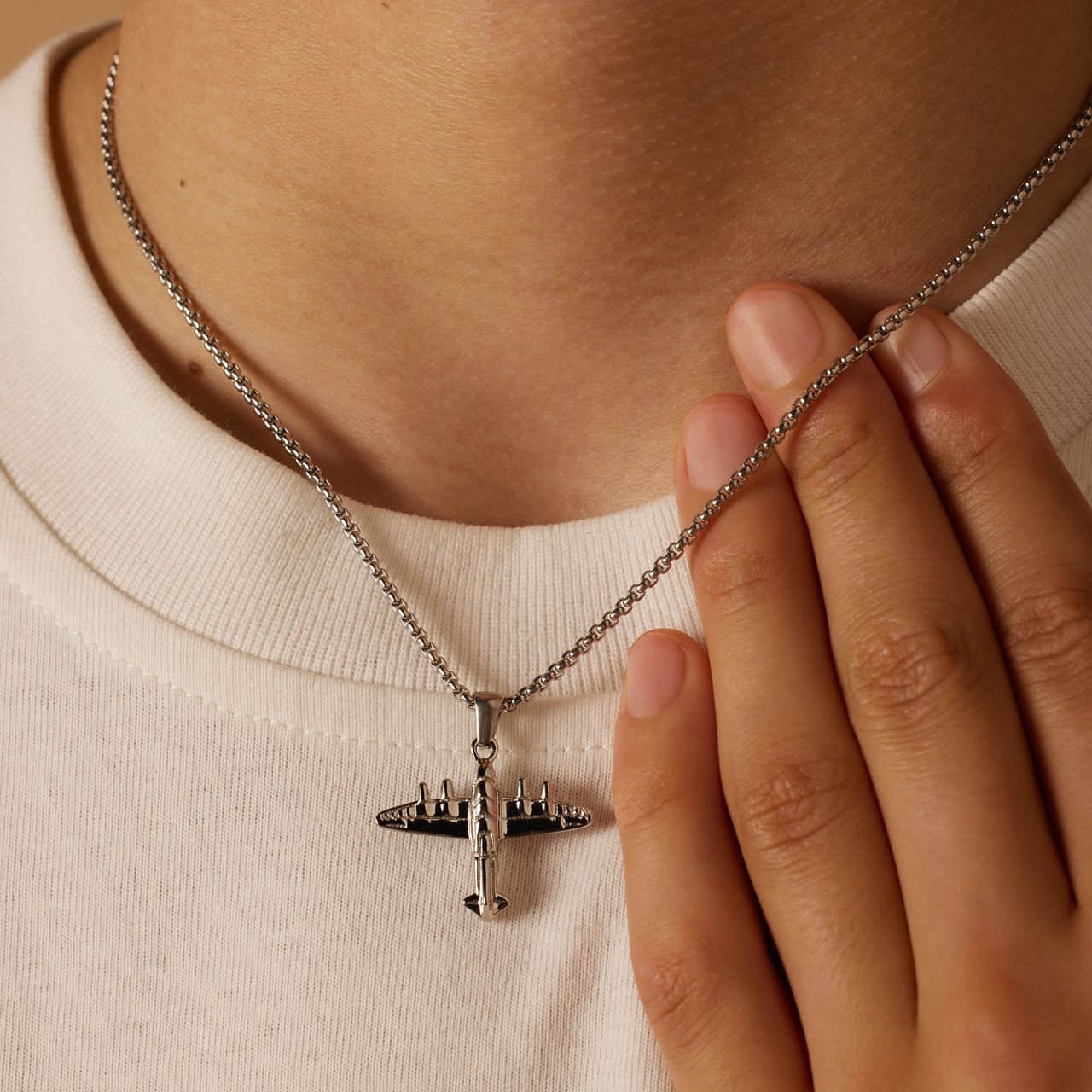 Stainless steel ketting met hanger vliegtuig