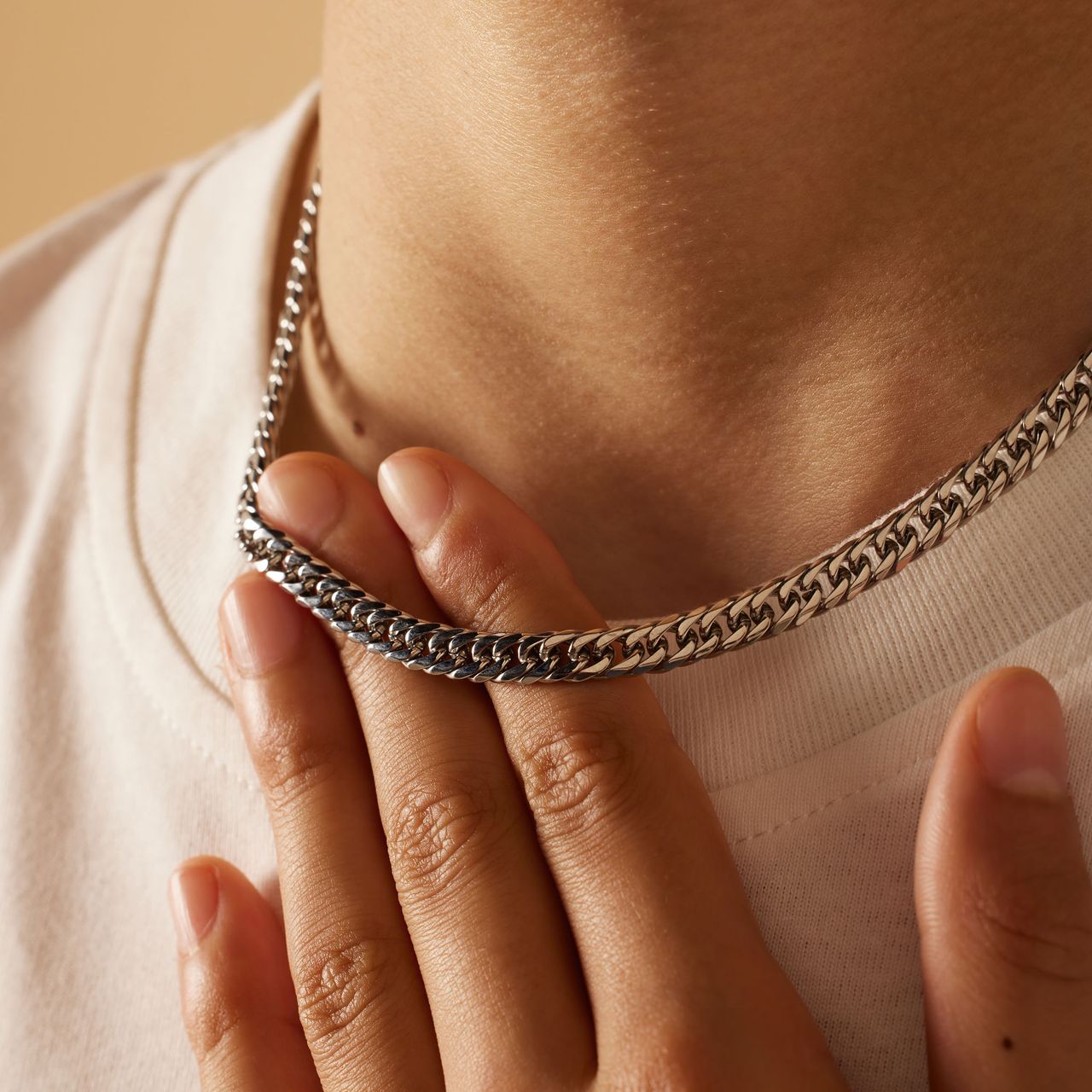 Stainless steel ketting met gourmetschakel