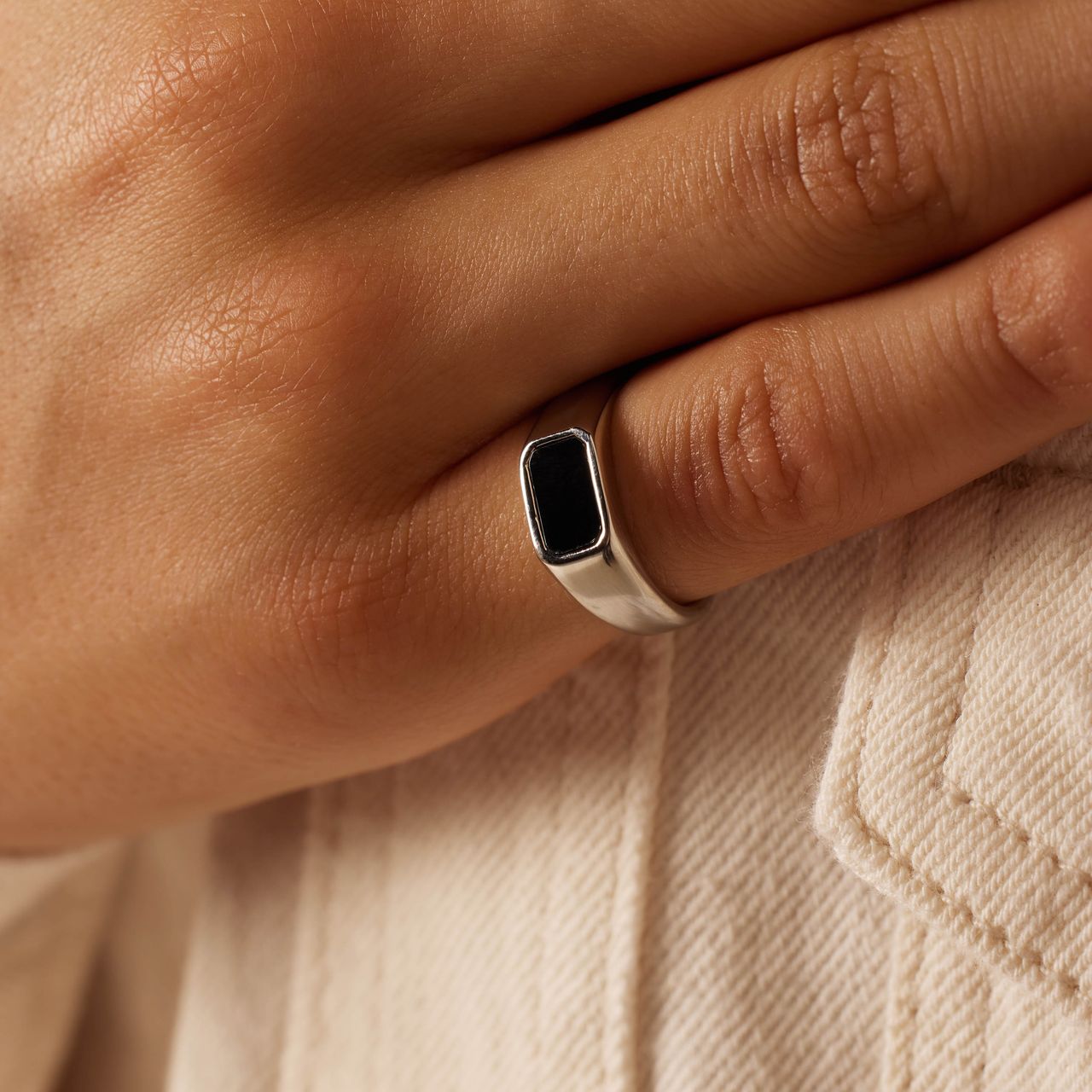 Stainless steel ring black agaat