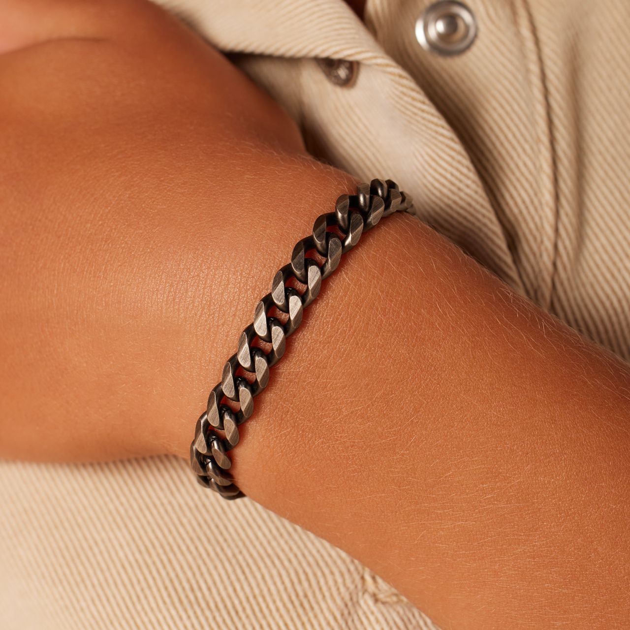 Stainless steel armband gourmet met antique finish