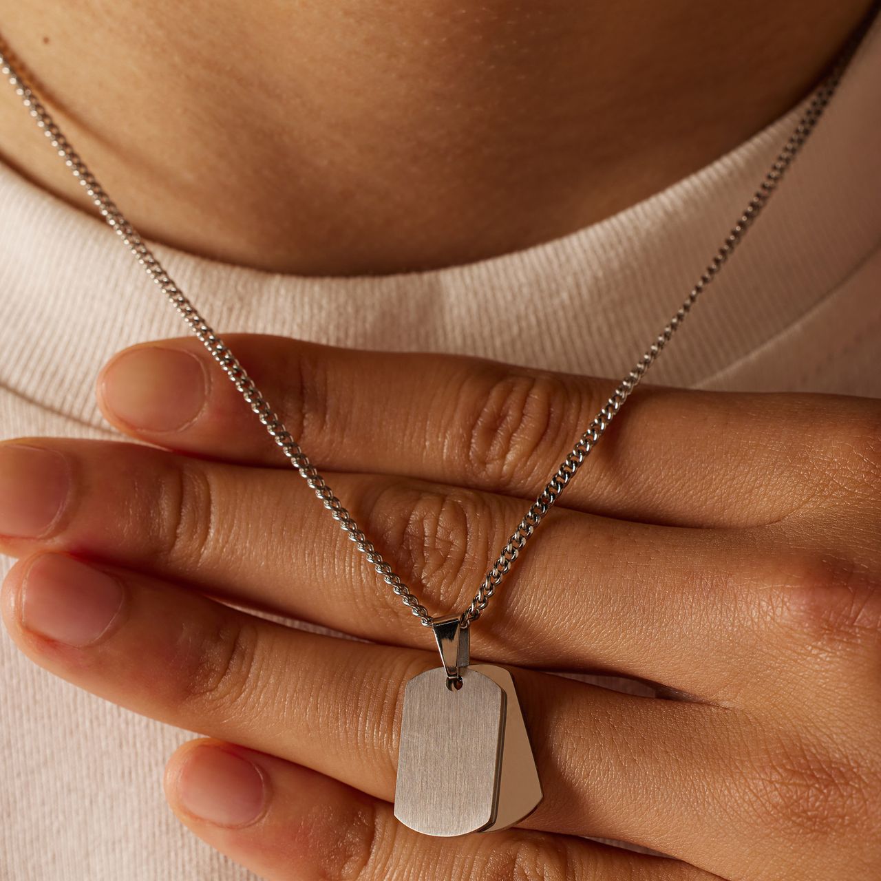 Stainless steel ketting met hanger 2 platen