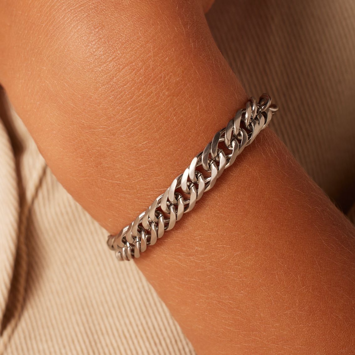 Stainless steel armband met gourmetschakel mat