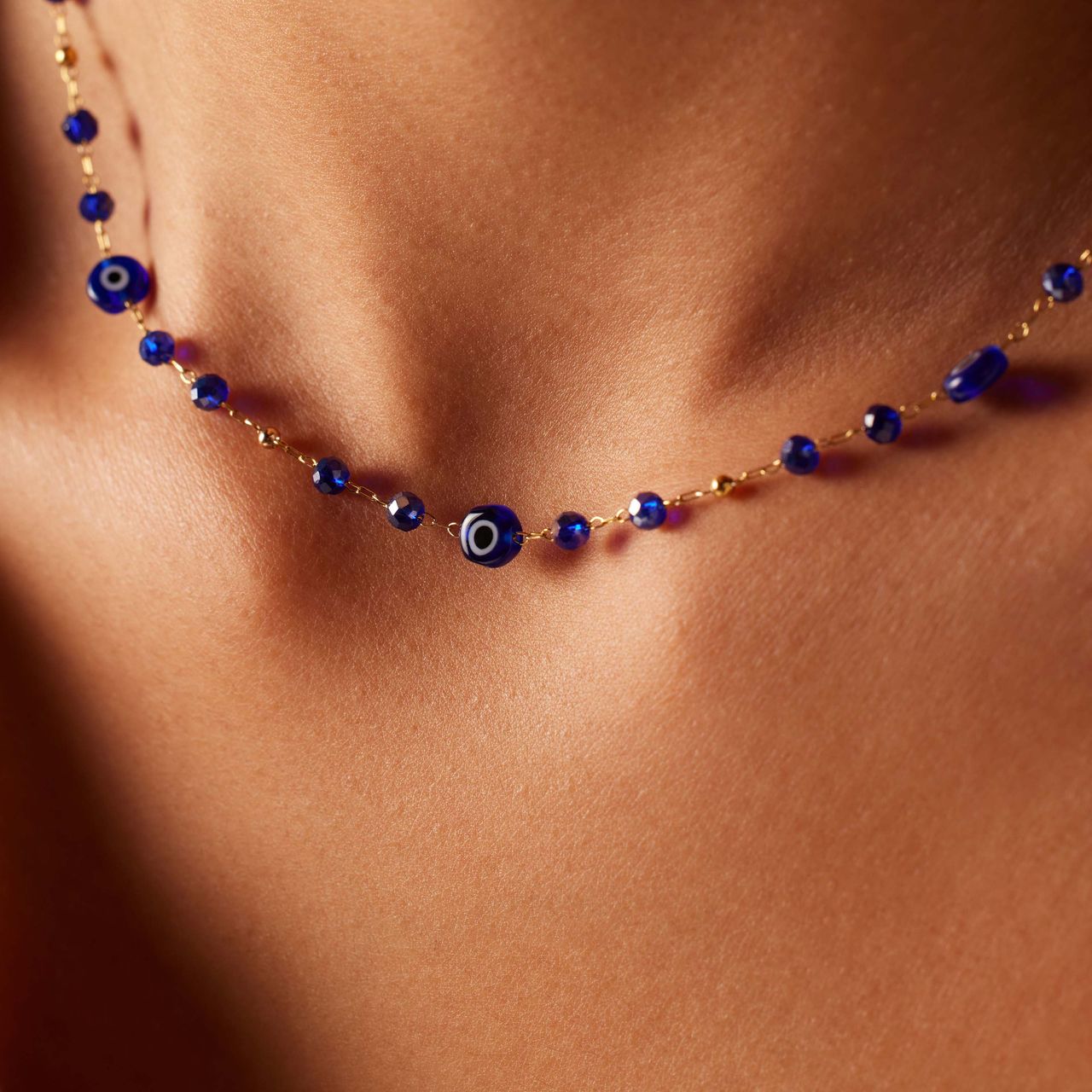 Stainless steel goldplated ketting met hanger boze oog voor dames