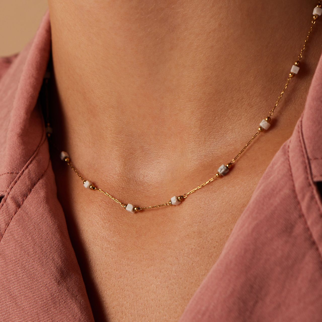 Stalen goldplated armband met marmer