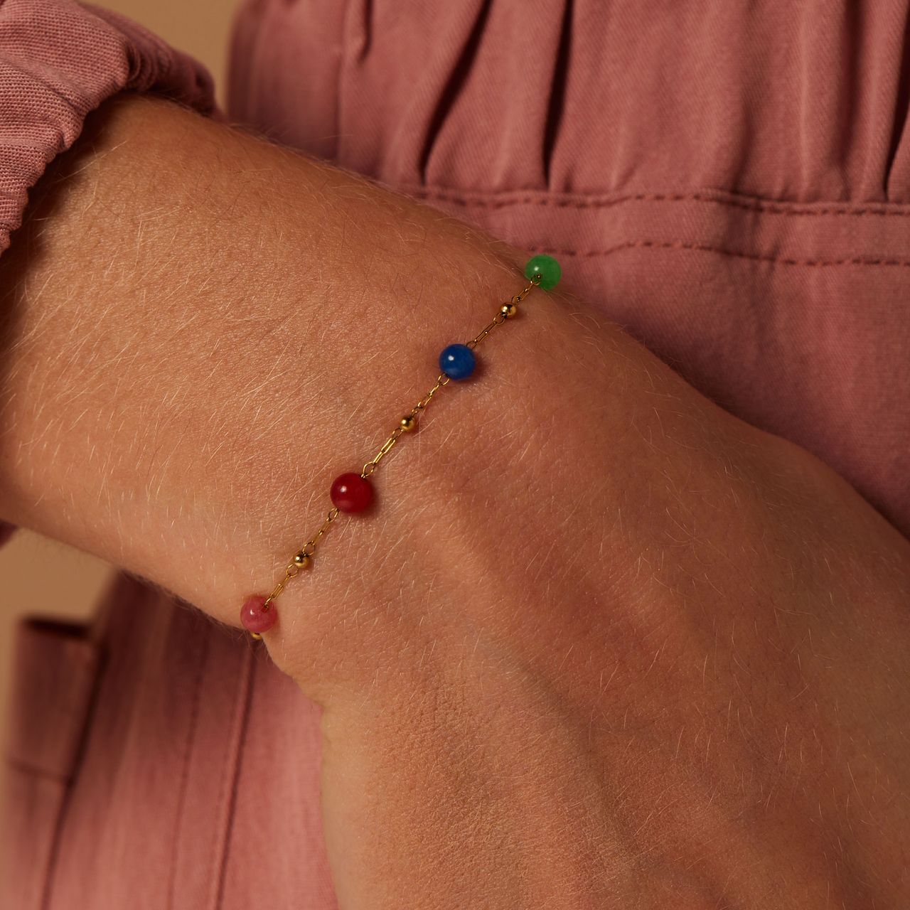 Stainless steel goldplated kralenarmband voor dames