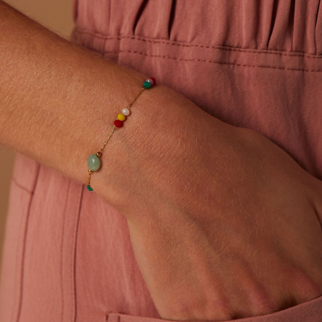Stainless steel goldplated armband met kralen multi