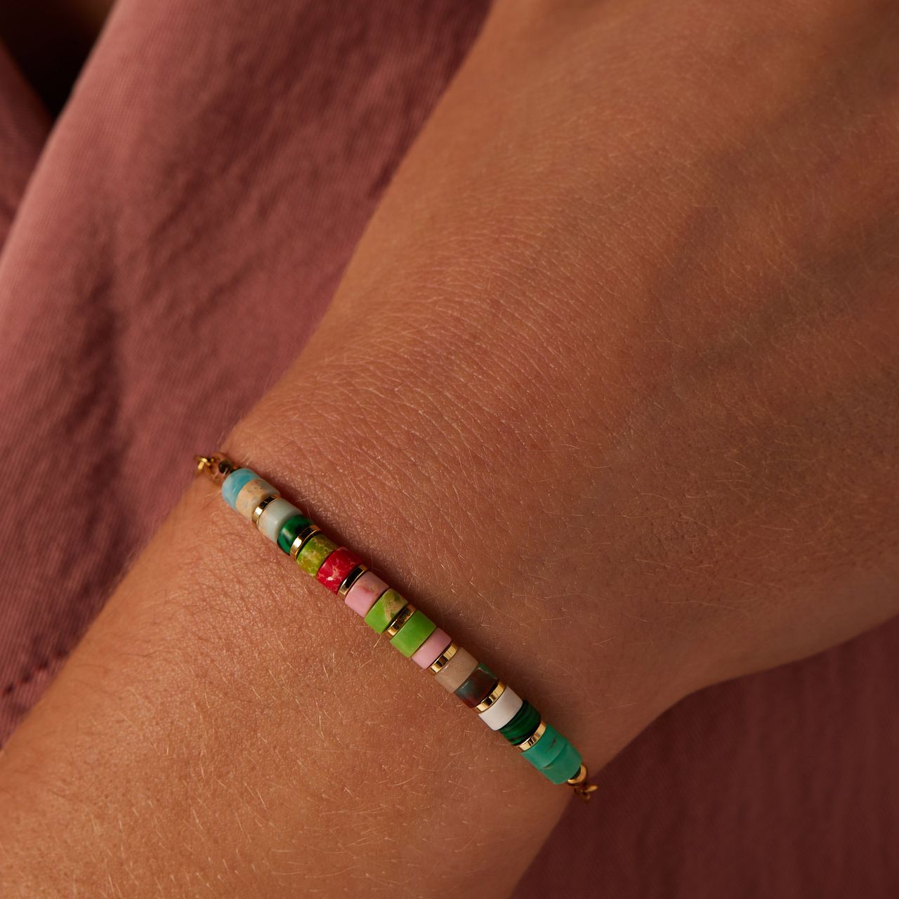 Stalen goldplated fantasiearmband met natuursteen voor dames