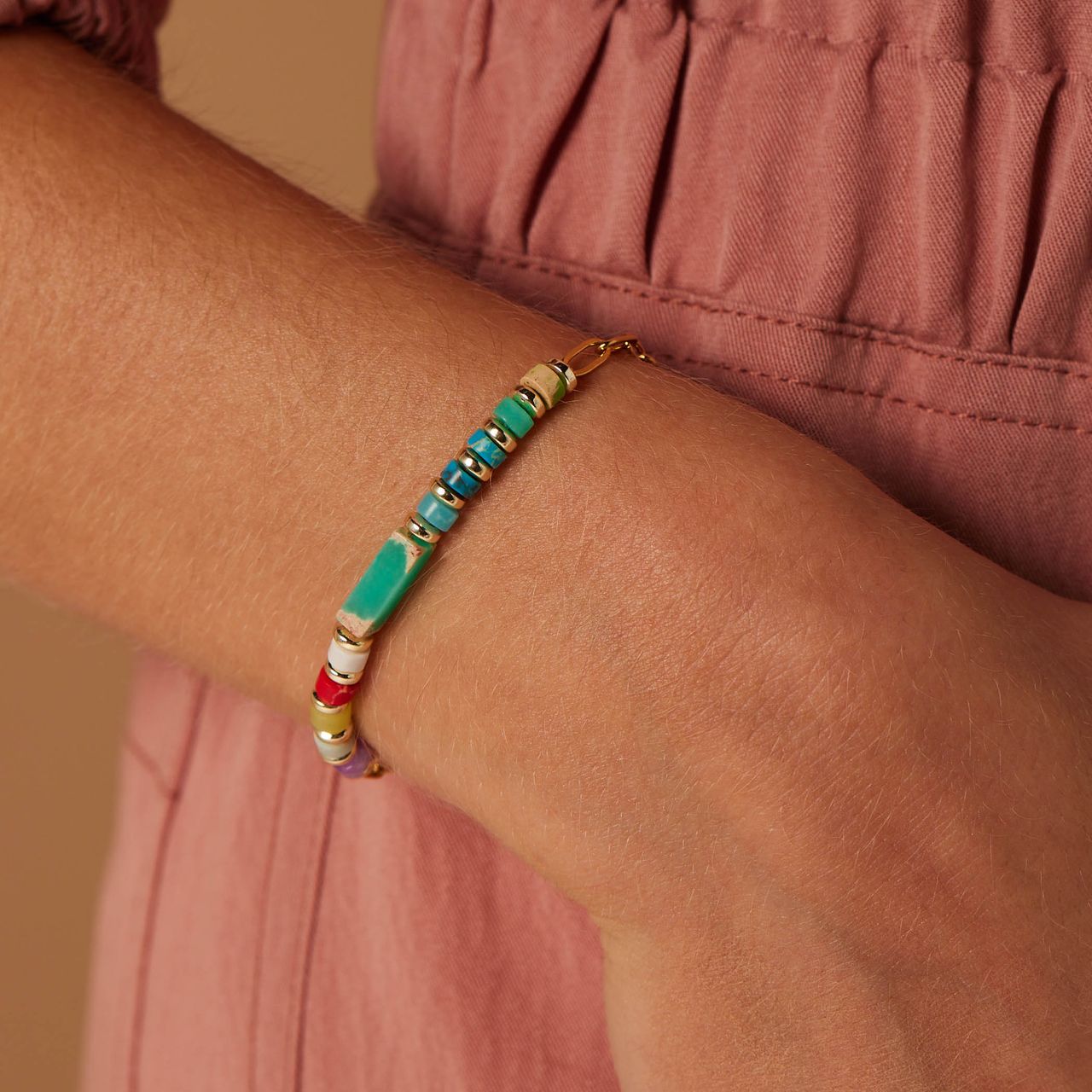 Stainless steel goldplated kralenarmband voor dames