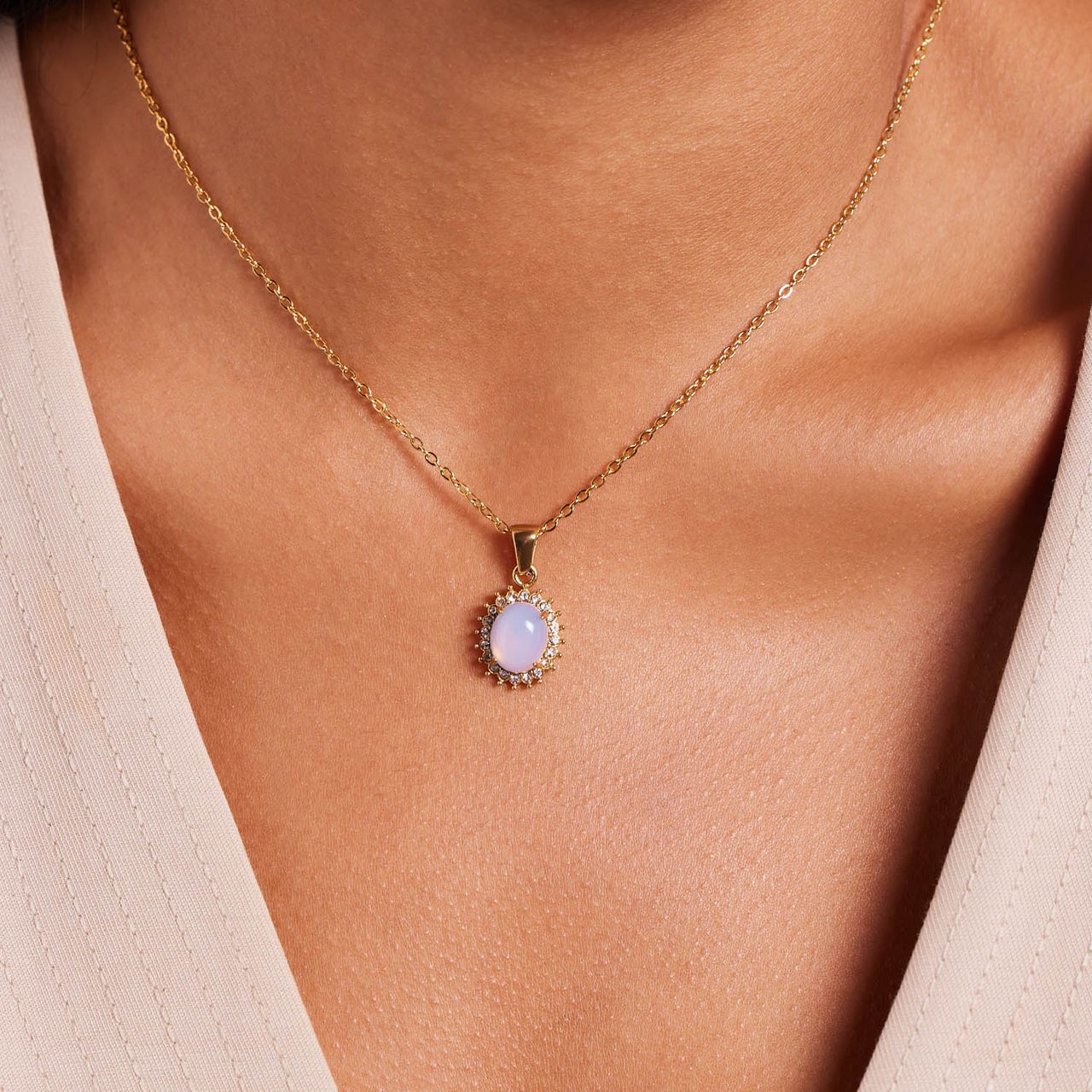 Stainless steel goldplated ketting vintage bloem opaal voor dames