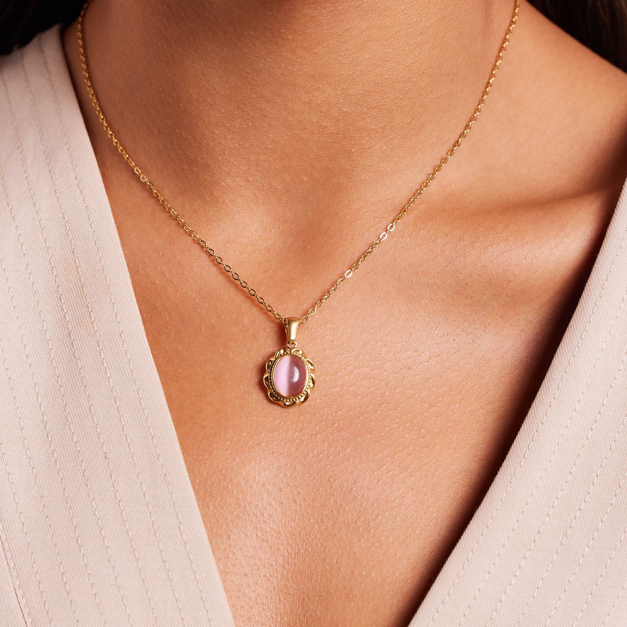 Stainless steel goldplated ketting vintage bloem roze voor dames