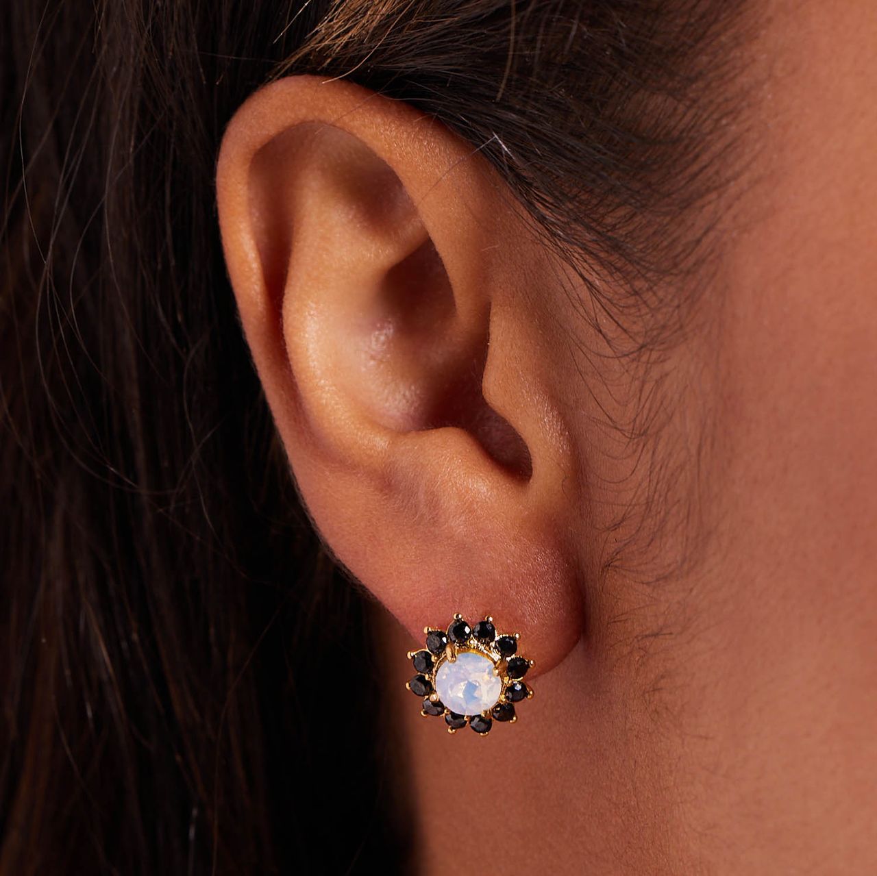 Stainless steel goldplated oorknoppen bloem met zirkonia voor dames