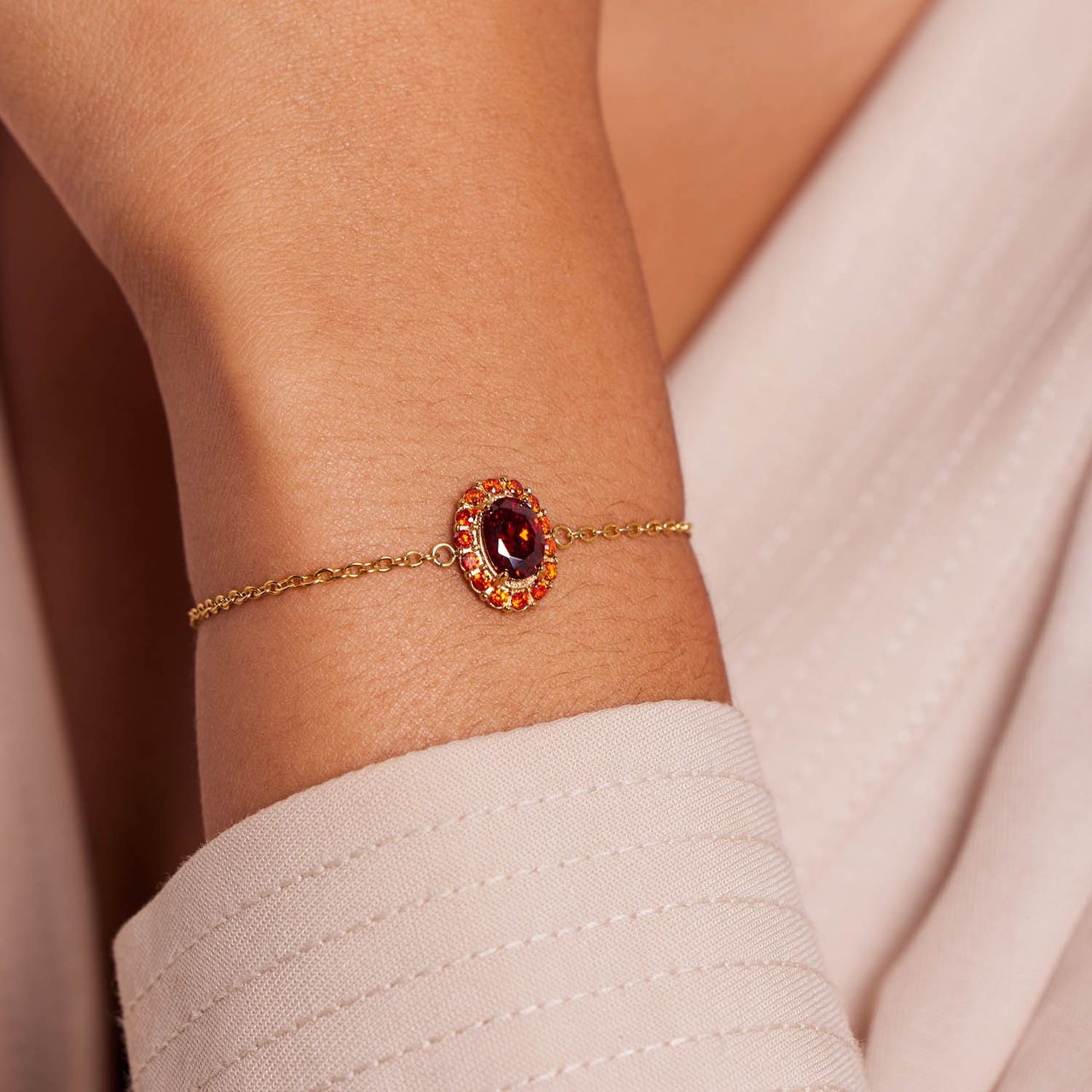 Stainless steel goldplated armband vintage bloem ent rood