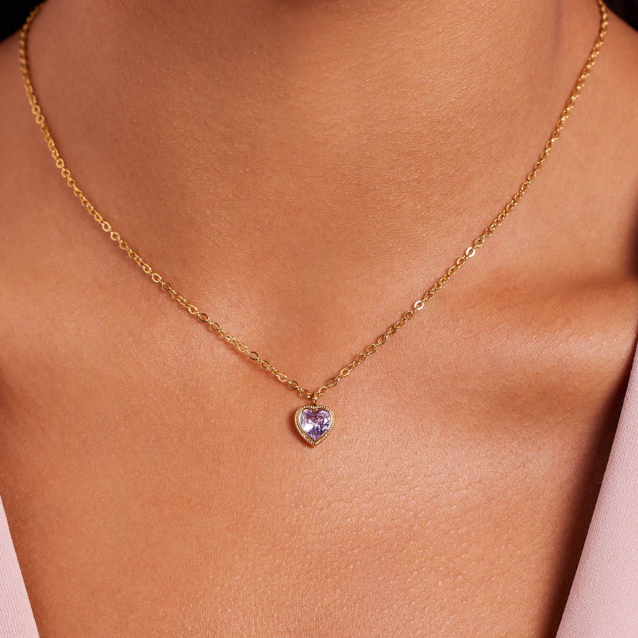 Stainless steel goldplated ketting vintage paars hart voor dames