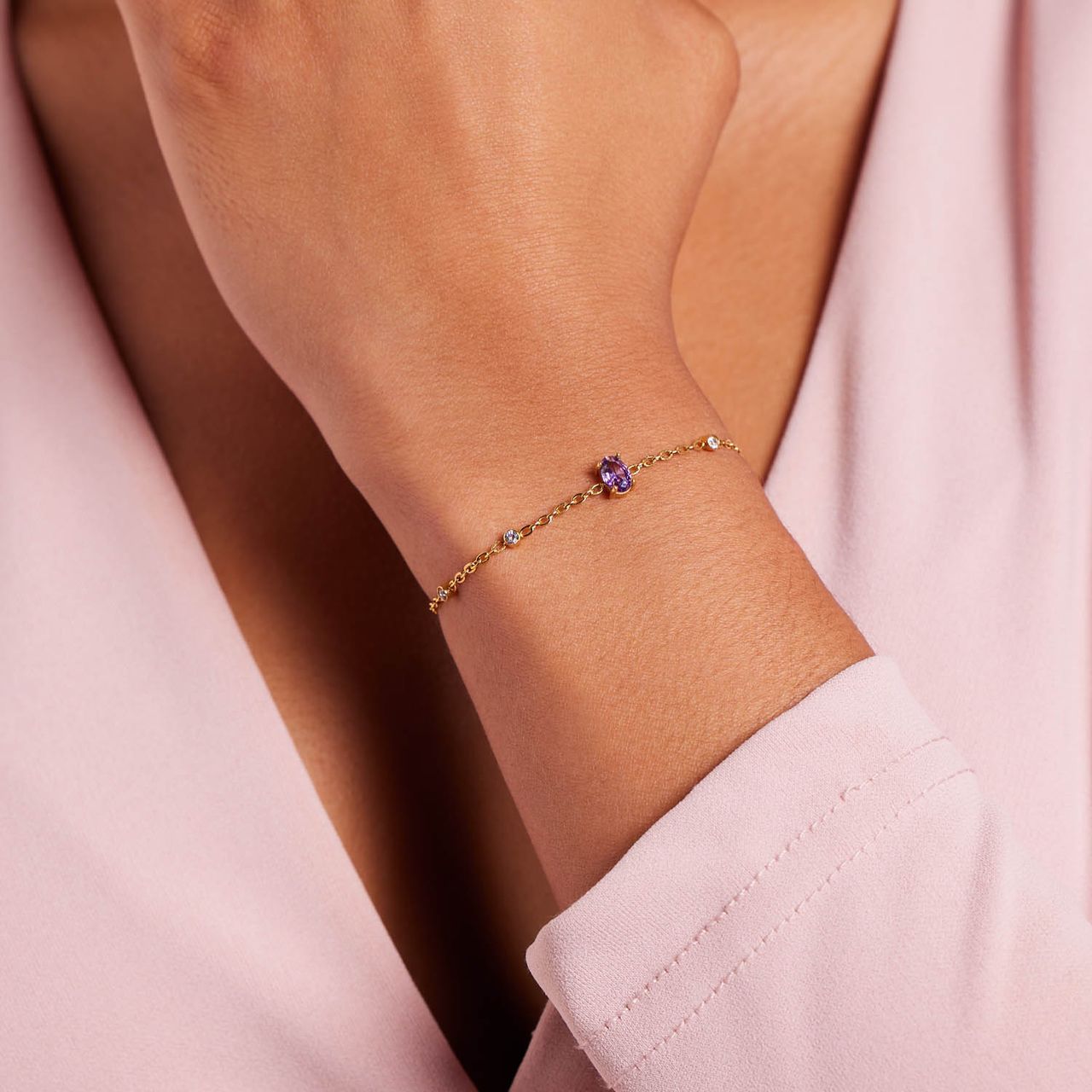 Stainless steel goldplated armband vintage paars