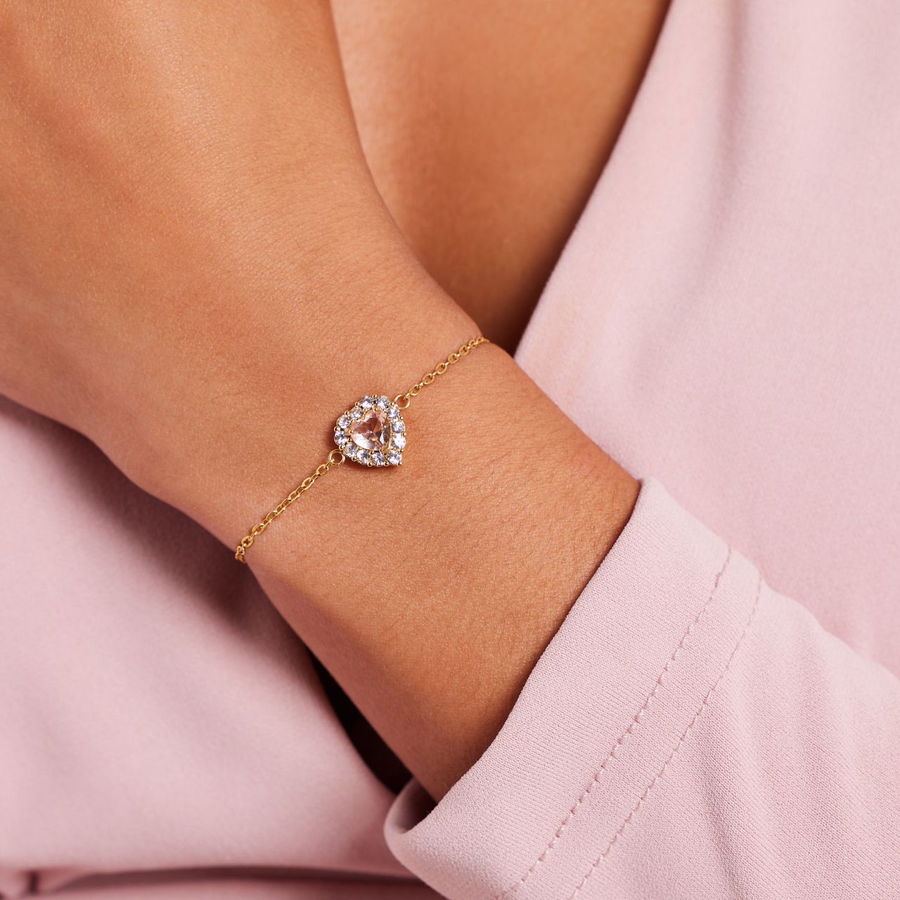 Stainless steel goldplated armband vintage hart light peach