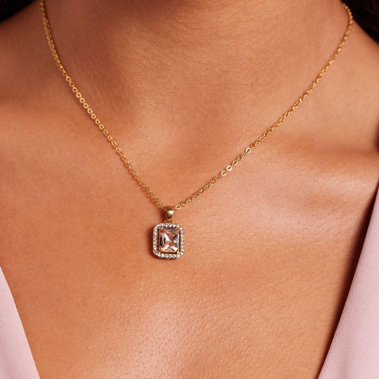 Stainless steel goldplated ketting met hanger met zirkonia voor dames