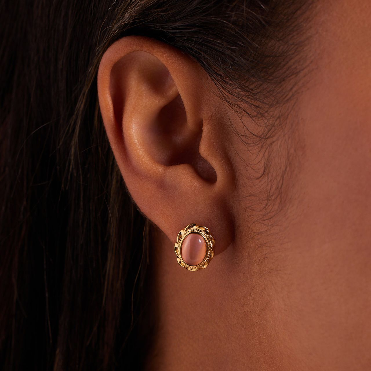 Stalen goldplated oorknoppen vintage bloem roze voor dames