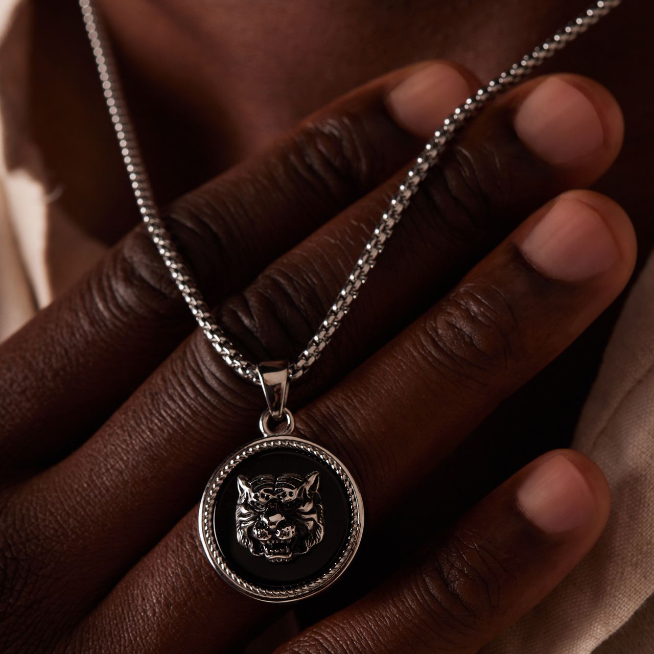 Stalen ketting met leeuw voor heren