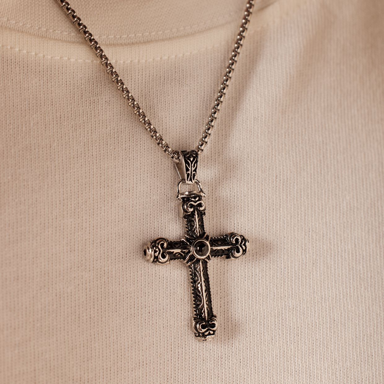 Stainless steel ketting met kruis voor heren