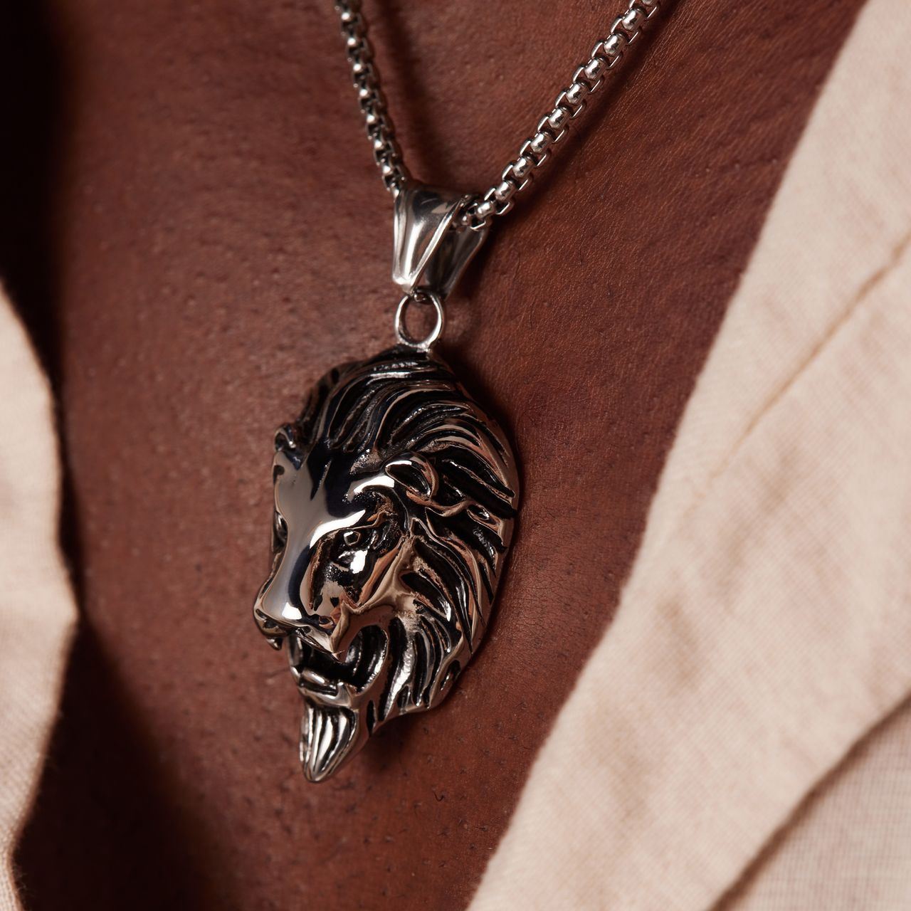 Stainless steel ketting met hanger leeuw voor heren