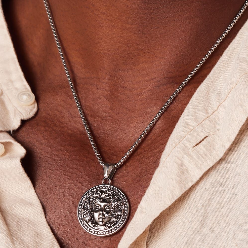 Stainless steel ketting met hanger medusa voor heren