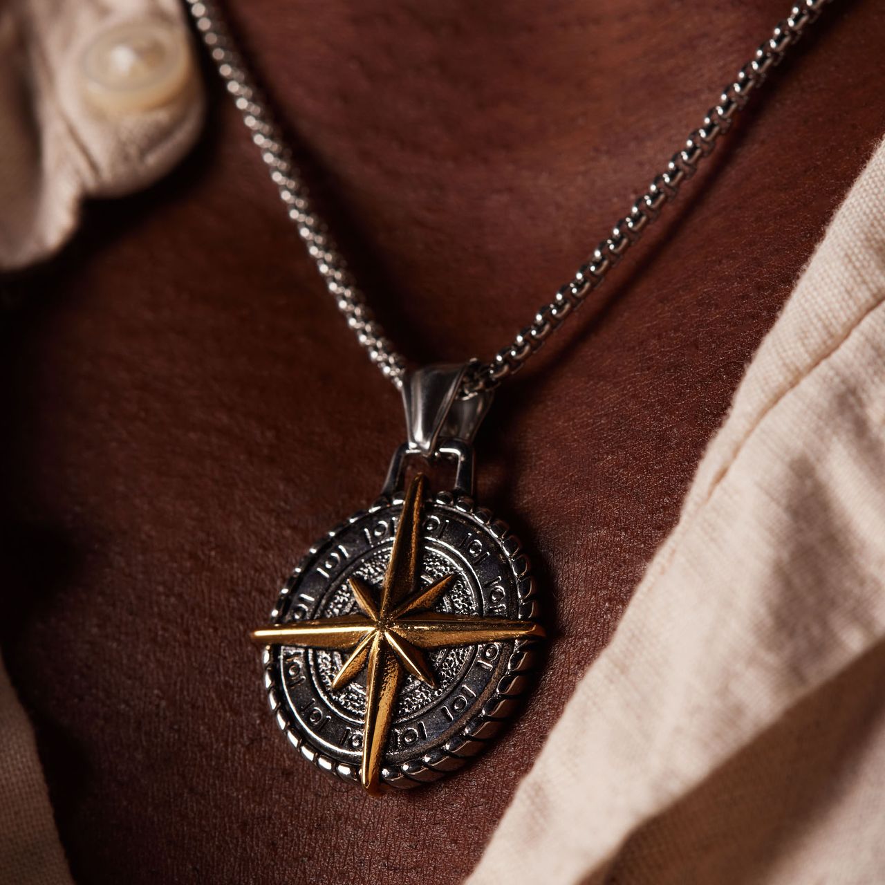 Stainless steel ketting met hanger kompas voor heren