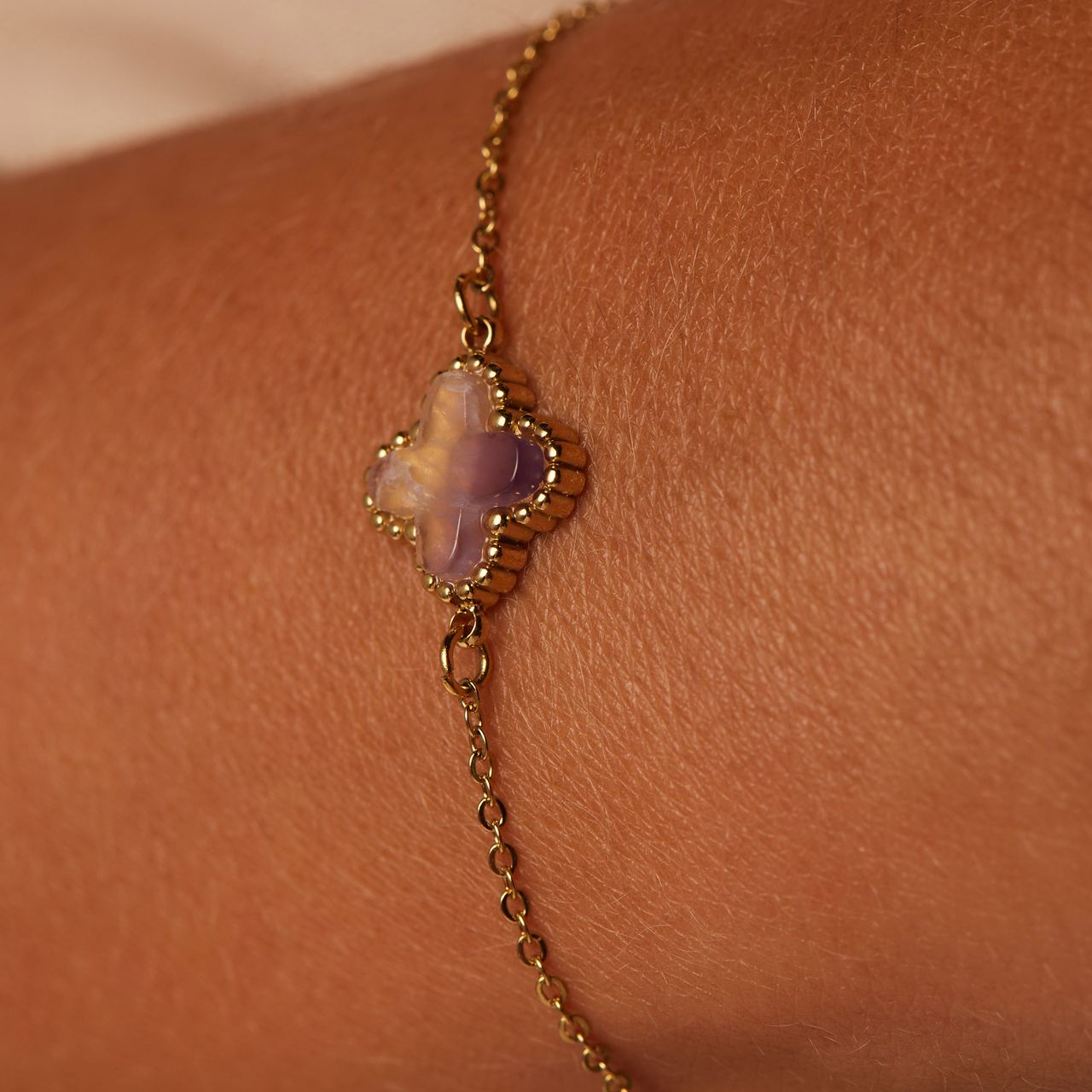 Stalen goldplated fantasiearmband met amethyst voor dames