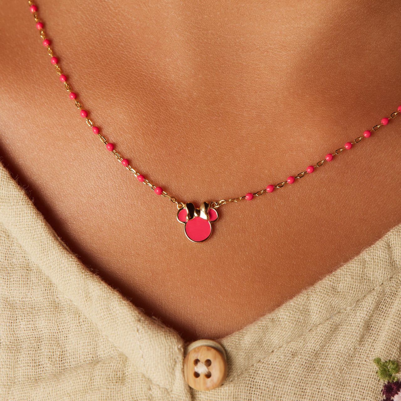 Zilveren goldplated ketting Minnie Mouse rood