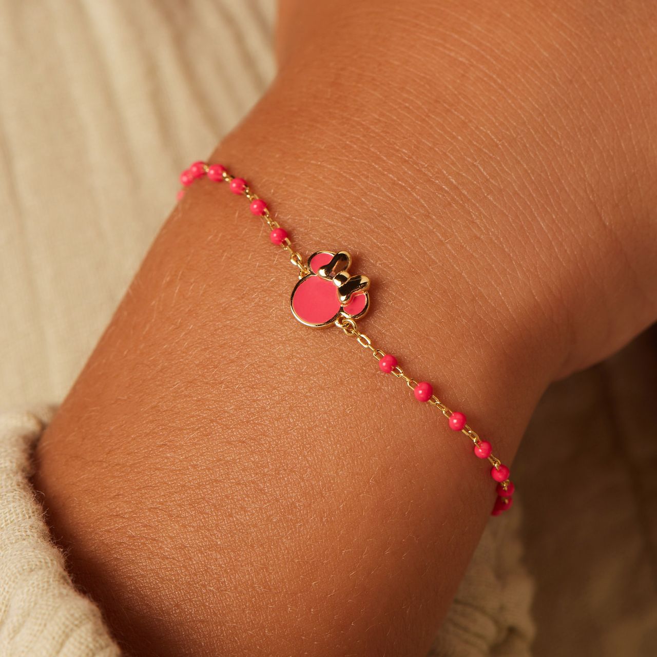 Zilveren goldplated armband Minnie Mouse rood