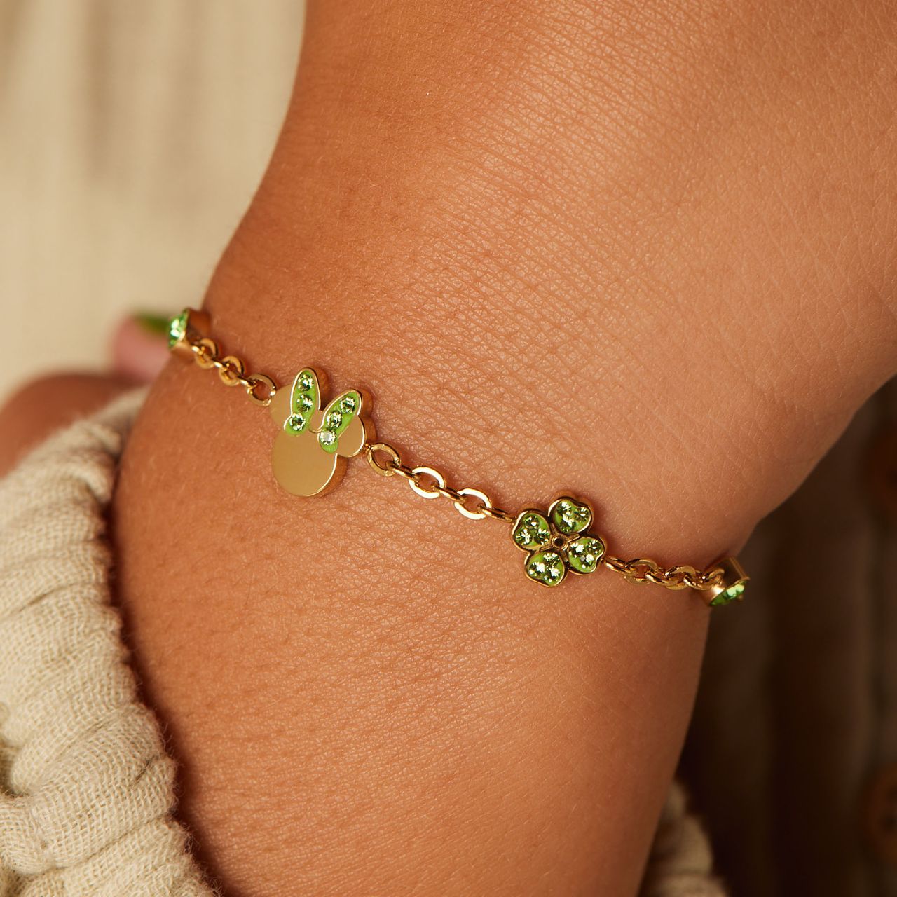 Stalen goldplated armband Minnie Mouse met zirkonia