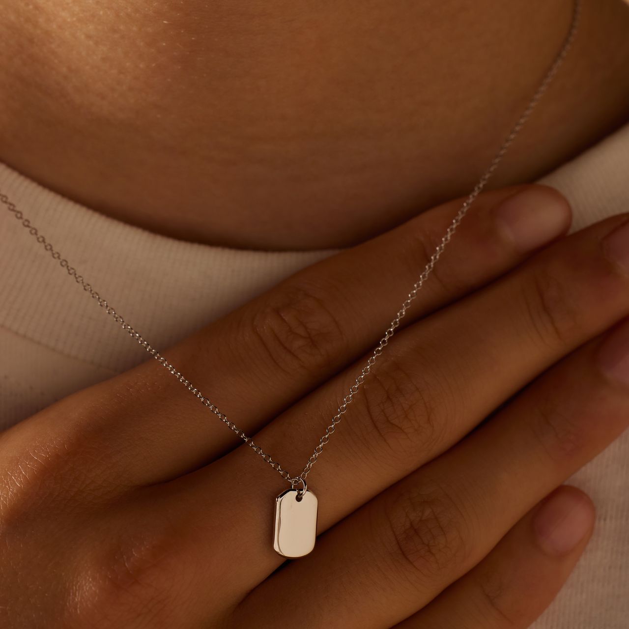 Zilveren ketting met hanger ID tag