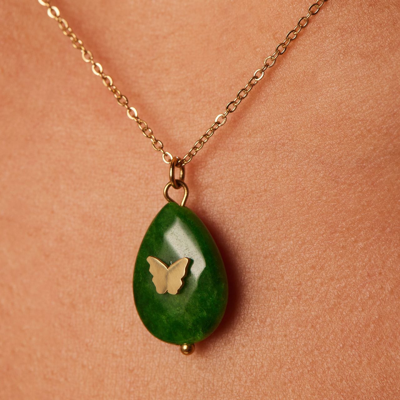 Stainless steel goldplated ketting met hanger met natuursteen voor dames