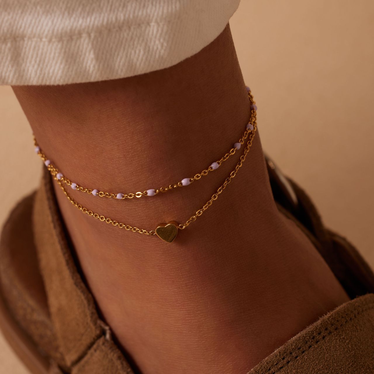 Stalen goldplated enkelbandje hart voor dames