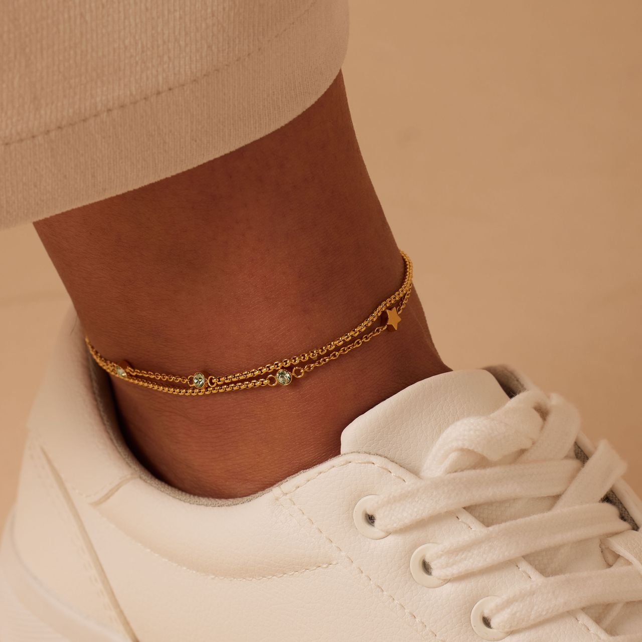 Stalen goldplated enkelbandje voor dames