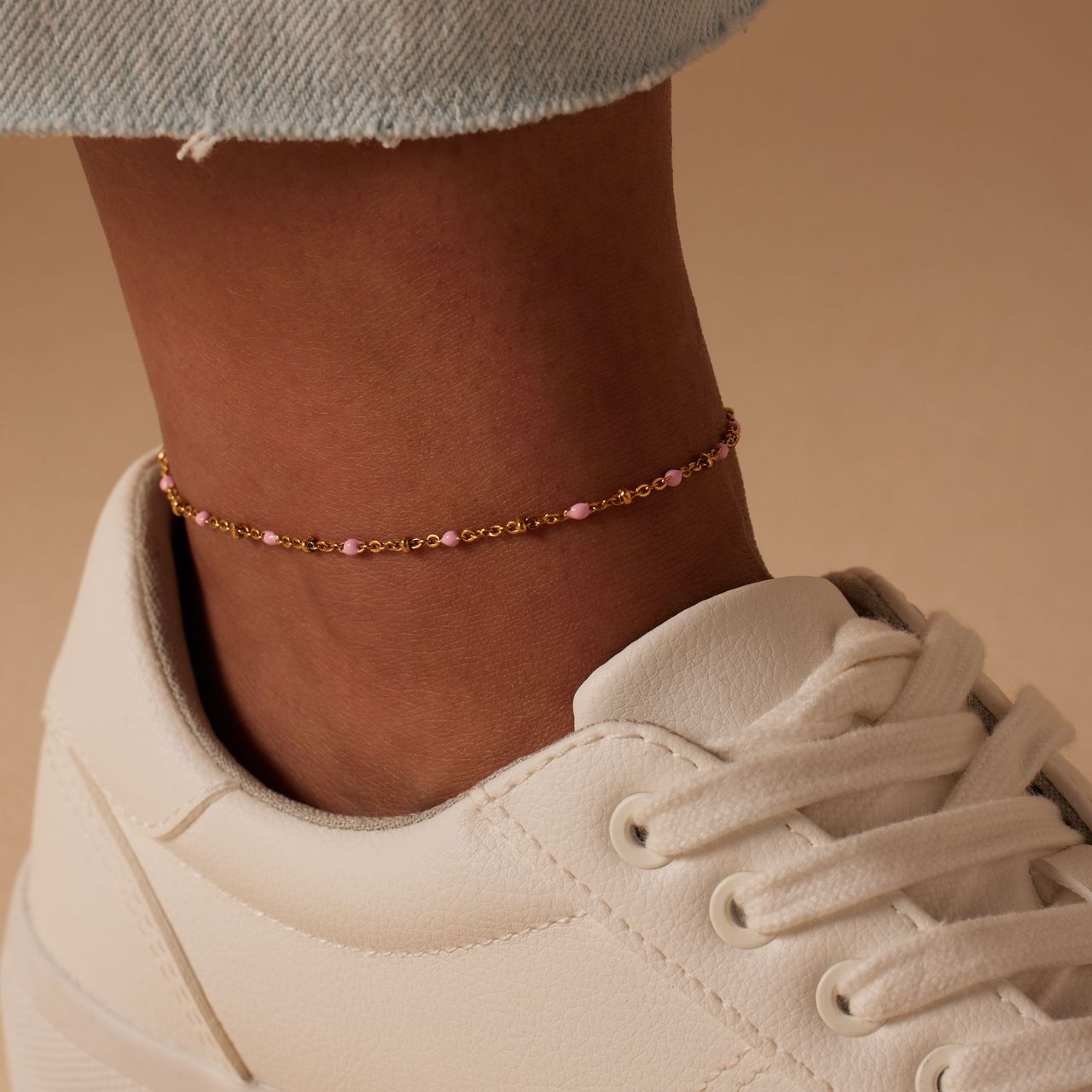 Stalen goldplated enkelbandje met plating lichtroze voor dames