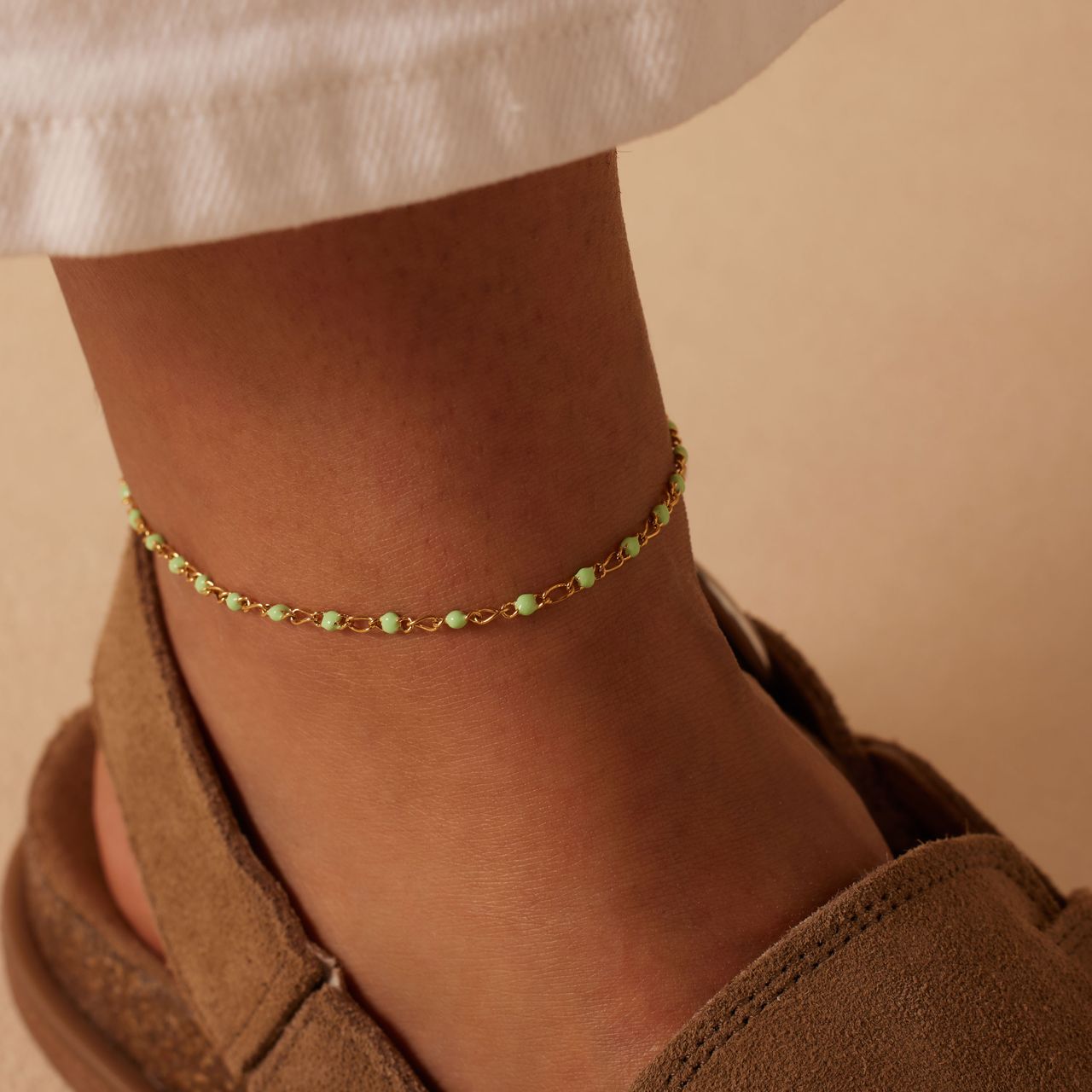 Stalen goldplated enkelband figaro groen