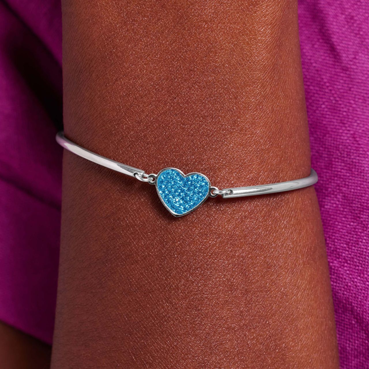 Stalen armband hart met kristal aqua