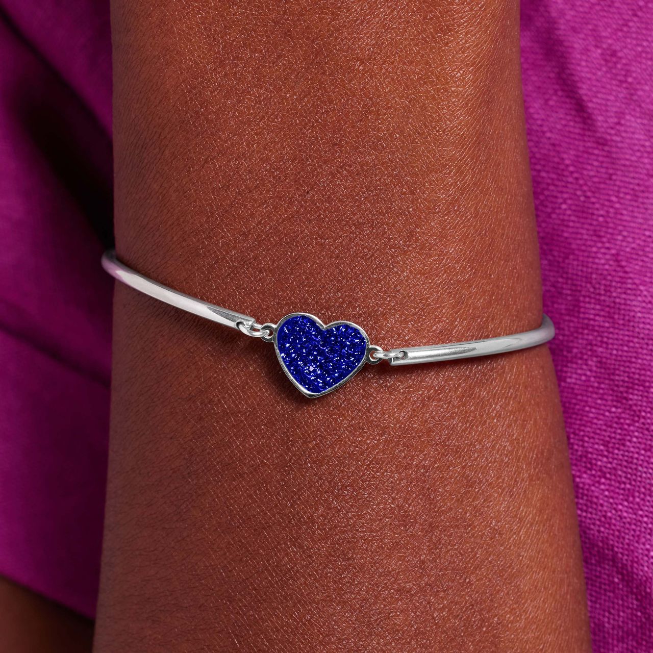 Armband aus Edelstahl, Herz mit Kristall, Saphirblau