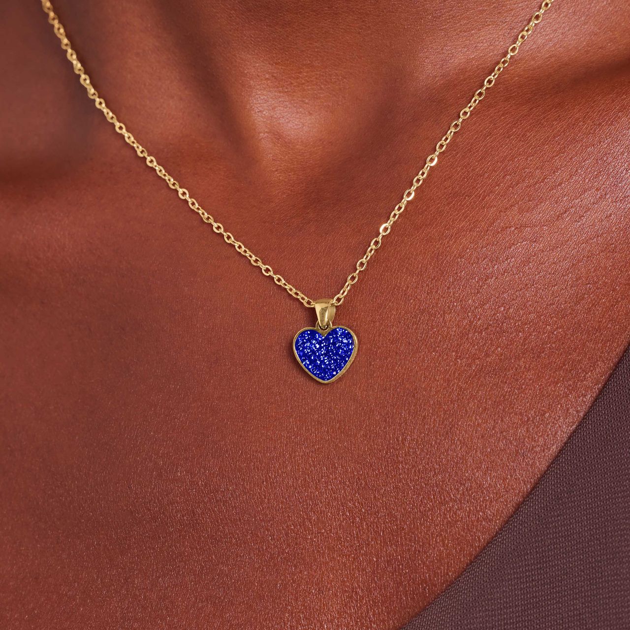 LivLiv stalen goldplated ketting hart kristal sapphire voor dames