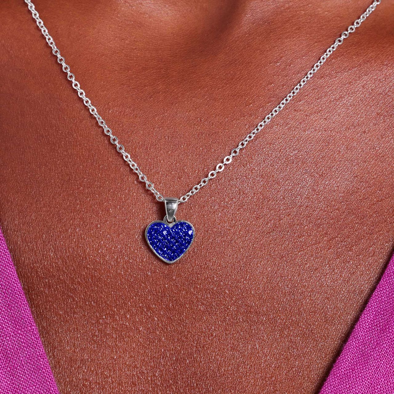 LivLiv stainless steel ketting hart met kristal sapphire voor dames