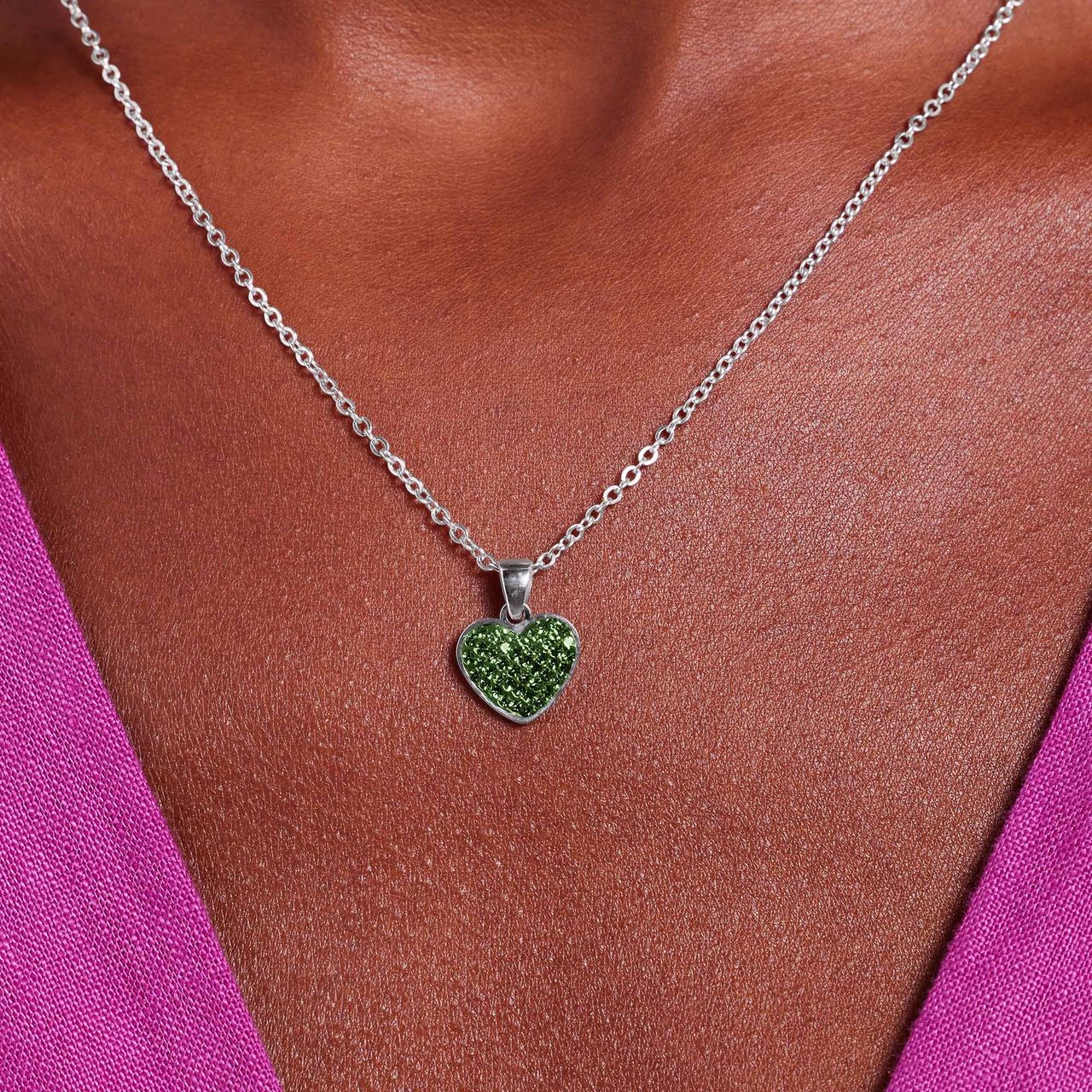 LivLiv stalen ketting hart met kristal peridot voor dames