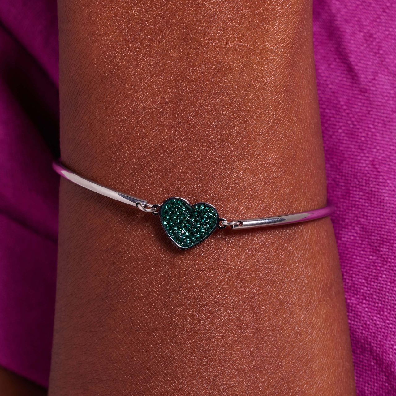 Armband aus Edelstahl, Herz mit Kristall, Smaragdgrün